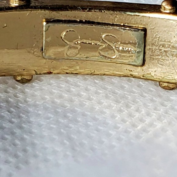 Jessica Simpson Retro Orange Yellow Rhinestone Gold Bangle Bracelet - Picture 10 of 11